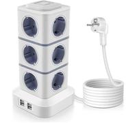 2500W Tour Multiprise Électrique,Tour Multiprise Parafoudre avec 12 Prises et 4 Ports USB,Multiprise USB-3 Interrupteurs Individuel