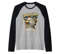 250e Anniversaire des USA Eagle Patriots Land of The Free 1776 Manche Raglan