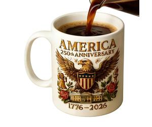 250th Birthday Unitedd States Mug - Patriotic Ceramic Commemorative Mug USA, American Flag Eagle Design, 1776-2026 Gift Drinkware for Coffee Tea, Patriotic Collectible Cup