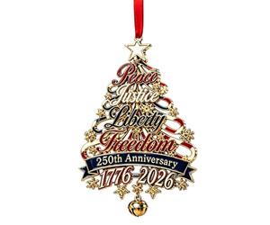 250th US Historical Keepsake with Bell - Patriotic Tree Christmas Ornaments | 2D Acrylic Christmas Tree Ornaments for Wall Window Display Door Handle Car Day Celebration Party