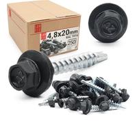 250x Vis autoforeuse metal 4,8x20 mm | RAL 7016 gris anthracite | vis autoperforante avec rondelles metal | vis à bois, vis bac acier, tirefond | Lun Fix