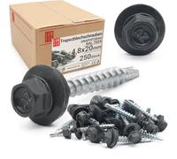 250x Vis autoforeuse metal 4,8x20 mm | RAL 7024 gris graphite | vis autoperforante avec rondelles metal | vis à bois, vis bac acier, tirefond | Lun Fix