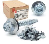 250x Vis autoforeuse metal 4,8x20 mm | RAL 7024 gris graphite | vis autoperforante avec rondelles metal | vis à bois, vis bac acier, tirefond | Lun Fix