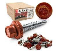 250x Vis autoforeuse metal 4,8x25 mm | RAL 8004 brun cuivré | vis autoperforante avec rondelles metal | vis à bois, vis bac acier, tirefond | Lun Fix