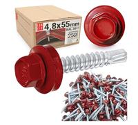 250x Vis autoforeuse metal 4,8x55 mm | RAL 3011 rouge brun | vis autoperforante avec rondelles metal | vis à bois, vis bac acier, tirefond | Lun Fix