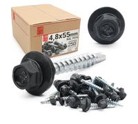 250x Vis autoforeuse metal 4,8x55 mm | RAL 7016 gris anthracite | vis autoperforante avec rondelles metal | vis à bois, vis bac acier, tirefond | Lun Fix