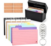 253PCS Boîtes à Fiches Flash Cards with Boîte à Fiches 15 * 8.5 * 9.5cm Boîte D'index Noire Comprend 230 Fiches Colorées Apprendre à lire les notes et les signets boites à fiches pour bureau, école