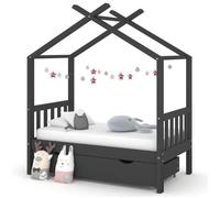 25653|®MON|Lit Maison Cabane Pour enfant HOME - Cadre de lit d'enfant avec un tiroir Gris foncé Pin 70x140 cm Design Gris70 x 140 cm