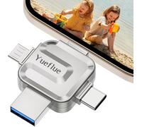 256GB USB Flash Drive for iPhone Storage for i0S/OTG Android/PC. Full Metal Cross Shape USB Flash Drive 4 in 1 for More Photos and Videos. No need to download app.