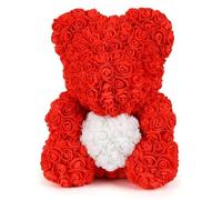 25cm - Rouge blanc - Ourson en roses artificielles pour femmes,fausses fleurs, pour la saint-valentin, mariag