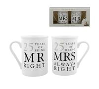 25e anniversaire Coffret cadeau de 2 mugs en porcelaine Mr Right et Mrs always right