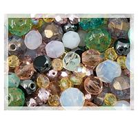 25g Gentle Mix of Faceted Fire Polished Czech Glass Beads (Round, Rondelle etc) 4-10mm, Light Pink Teal Yellow Opal