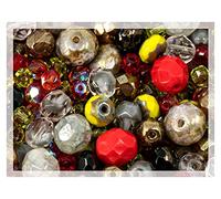 25g Mix of Faceted Fire Polished Czech Glass Beads (Round, Rondelle etc) 4-10mm, Red Yellow Gray