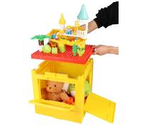 25L Boîte de Rangement en Plastique avec Couvercle de Construction pour Lego Duplo Blocks Organisateur 4 Portes Serrure Bac Conteneur Pliable Table Coffre Jouets Empilable pour Enfant, Rouge Jaune