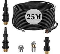 25M Tuyau Déboucheur Canalisation Nettoyage Haute Pression pour Kärcher K2 K3 K4 K5 K6 K7 HD HDS, 180Bar Kit Furet Professional avec Buse Rigides + Rotatives,Adaptateur pour Lavor Parkside & Bosch Aqt
