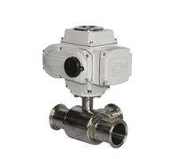 25mm 3 Way High Platform Motorized Ball Valve Stainless Steel Q911F-16P Sanitary Tri Clamp Ferrule Type Electric Ball Valve(L TYPE_220VAC)