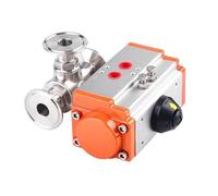 25mm 304 Stainless Steel Sanitary Pneumatic Ball Valve 3 Way Tri Clamp Ferrule Type Ball Valves With Double Acting Cylinder(T Type)