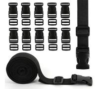 25mm x 5m Courroie en Nylon Noir de Sangle,Nylon Sangle Lourde en Noir avec 10PCS Boucles Fermeture à Clip en Plastique et 10 Pièces Tri-Glide Curseur Plastique Boucle Attache Rapide pour Sangle