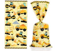 25pcs 12,5×27,5cm Sachets Bonbons Anniversaire, Sac Cadeau Anniversaire Enfant, Pochette Bonbon Anniversaire, Imprimés De Véhicule De Construction, Décorations Fête D'anniversaire De Chantier Garçon