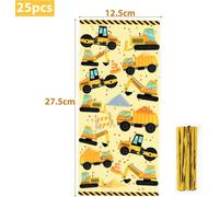 25pcs 12,5×27,5cm Sachets Bonbons Anniversaire,Sac Cadeau Anniversaire Enfant,Pochette Bonbon Anniversaire,Imprimés De Véhicule De Construction,Décorations Fête D'anniversaire De Chantier Garçon