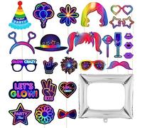 25pcs Accessoires De Cabine Photo, 1 Pc Ballons De Cadre Photo, Motifs Néon, Accessoires De Selfie Amusants, Décorations De Fête, Décorations D'accessoires De Fête, Fournitures De Fête