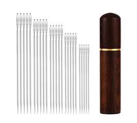 25pcs Aiguilles à Coudre à Grand Chas, Acier Inoxydable Aiguilles à Coudre à la Main Aiguilles à Coudre à la Main avec Boîte à Aiguilles en Bois d'Ébène pour Projets de Couture (5 Tailles)