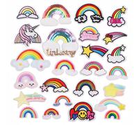 25pcs Arc-En-Ciel Nuage Broderie Patch Patch Couture/Repassage Emblème Motif Autocollant Autocollant Licorne Vêtements Sac À Dos Casquette Arc-En-Ciel Accessoires Auto-Adhésif Broderie Autocollant