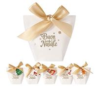 25PCS Boîtes de Bonbon Joyeux Noël en Italien et Étiquettes Rubans Bonbonnière Chocolat en Carton Ballotin Dragée pour Emballage Cadeaux de Noël Petit Boîtes Cadeau Fêtes de Noël