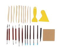 25Pcs Clay Tool Set, Sculpture Carving Tool, Multipurpose Tools for Ceramic Clay Engraving, Includes 6 Clay Tools 10 Wooden Knives 5 Silicone Indentation Pens 2 Scrapers 1