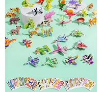 25Pcs Educational 3D Cartoon Puzzle, 3D Puzzle for Kids Toys Pack, 3D Paper Puzzles Paper Craft DIY Puzz Kits, Animals/Dinosaurs/Aircraft/Insects 3D Jigsaw Puzzle DIY Art Crafts (ColorB+C+D 75Pcs)