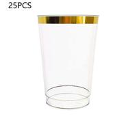 25Pcs Golden Rimmed Disposable Juice Cups, Large Capacity Plastic Party Glasses