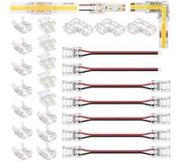 25Pcs Mini Connecteur LED COB 2 Broches 8mm, 5 connecteurs de lumière LED de 8mm, 10 connecteur transparent,3 connecteurs en L,5 rallonges à double extrémité 12.3cm,2 rallonges à simple extrémité 10cm