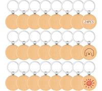 25Pcs Porte-Clés Bois Vierges avec Anneaux Fer,Porte Clés Étiquettes Bois Brut Ronds, Chaîne Clé Graver Naturel Personnalisé pour Bricolage, Artisanat Gravure, Pyrogravure, Cadeau Décoration, Dessin