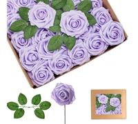 25Pcs Roses Artificielles Lilas,En Mousse Faux Rose Avec Tiges,Roses Artificielles Cimetiere,De Faux Ivoire Rose pour Deco Mariage,Décoration d'anniversaire,Saint Valentin,Décoration de Gâteau