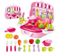 25pcs-Set Jouet D'imitation Dinette Enfant Jeux Simulation Ustensiles Cuisine Rose Cadeau Fête 27*25cm