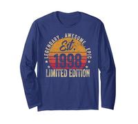 25th Birthday Vintage 25 Year Old Est 1998 Limited Edition Manche Longue, Unisexe pour Adultes, Bleu Marine, S