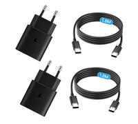 25W Chargeur USB C Secteur Charge Rapide pour Samsung Galaxy S25/S24/S23/S22/S21 Ultra/S20/S20+/Note 20/10/9/8/A73/A53/A52/S10/S9 et 1,8M Câble (Noir, Câble TPE - 1.8M)