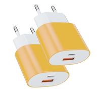 25W USB Type - C Chargeur Rapide Adaptateur de Charge Alimentation 15W USB Type - A Chargeur (Jaune 2pcs) pour: iPhone 17/16 Pro/Max/Plus / 15 14 13 12 11 Pro Max x XS Samsung