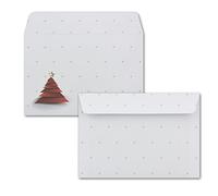 25x enveloppes DIN C6 blanches avec dessin rouge de sapin de Noël - autocollantes avec bande détachable - 114 x 162 mm - 80 g/m²