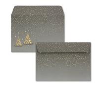 25x Enveloppes DIN C6 en gris avec paillettes - Fermeture adhésive avec bande détachable - 114 x 162 mm - 80 g/m² - Enveloppes de Noël avec motif pour entreprises et particuliers