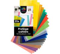 25x Protégé Cahier A4 Colorés - 12 Couleurs - Protège Cahier 21x29.7 Avec 25 Etiquette - Couverture Cahier A4 - Protege Cahier - Couvre Cahier