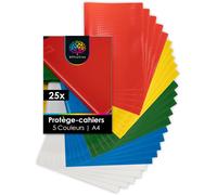 25x Protégé Cahier A4 Colorés - 5 Couleurs - Effet Raphia - Protège Cahier 21x29.7 Avec 25 Etiquette - Couverture Cahier A4 - Protege Cahier - Couvre Cahier