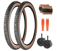 26/27,5/29 x 2,3 pouces Pneu de vélo VTT Allround Pneu de vélo 30TPI Couverture 2 x pneus + 2 x chambres à air + 2 x démonte-pneus (noir + paroi marron, 29 x 2,3 pouces)