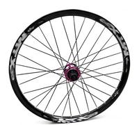 26/27,5in Roue Arrière De Vélo De Montagne Jante en Alliage D'aluminium Axe Traversant 12 X 142/148/150mm Frein À Disque Moyeu 32H pour Cassette 7-12 Vitesses(Black-Pink,27.5in-12x150mm)