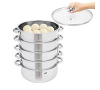 26/28/30 Cuiseur vapeur en acier inoxydable 5 couches, cuiseur vapeur à 4 niveaux et ensemble de casseroles à vapeur, batterie de cuisine multifonction, casserole vapeur amovible avec couvercle en