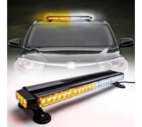 26,5" 54 LED Barre Lumineuse stroboscopique Double Face Clignotant Haute intensité Avertissement Automobile Clignotant d'urgence Chasse-Neige Barre Lumineuse avec Base magnétique (Ambre/Blanc)