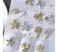 26/65 pièces Décorations d'art pour ongles de style océan d'été mixte, comprenant des étoiles de mer, des coquillages, des palmiers, de fausses perles, etc. Convient pour la décoration d'ongles DIY mu