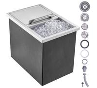 26,7L Bac à glace Drop-in, Seau à glace en acier inoxydable 456x304x371mm - Bac à glace commercial avec couvercle coulissant - Coffre de stockage de glace intégré, Tuyau d'évacuation & Bouchon de vida