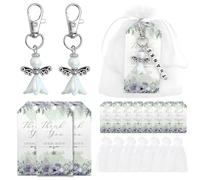 26 Ange Gardien Porte Clé Merci Avec Papier Kraft Étiquettes Pochette en Organza pour Cadeau de Mariage Naissance Retour D'invité Remerciement Baptême Communion Noël Voiture Maison Remerciement Tout