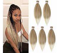 26" Cybelleza Pré-étirées Tressage de Cheveux EZ Pre Stretched Braiding Hair Yaki Professionnel Synthétique Africaine Crochet Twist Extension de Cheveux Ombre 5 Pièces, Blond foncé&Bleach Blonde